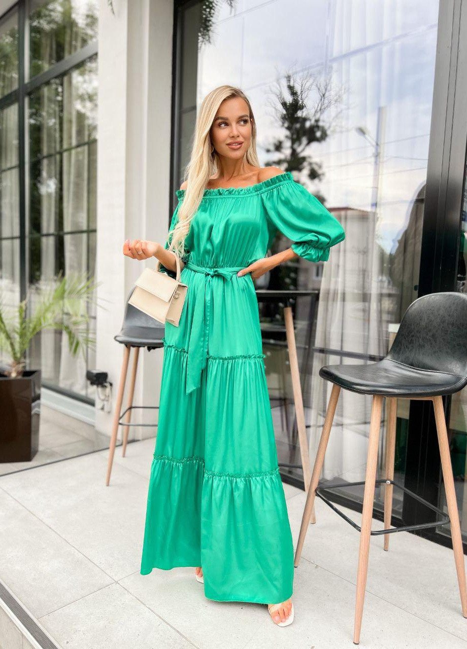 Зеленое женское длинное платье с рукавом зеленого цвета р.2xl/3xl 386977 New Trend