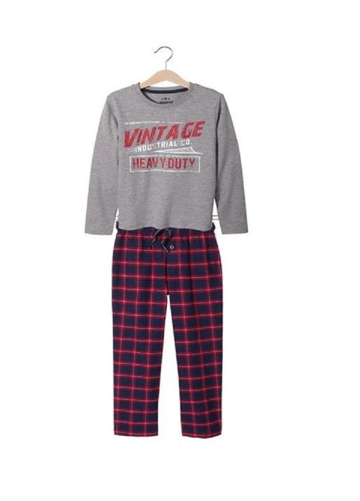 Серая зимняя пижама для мальчика лонгслив + брюки Pepperts