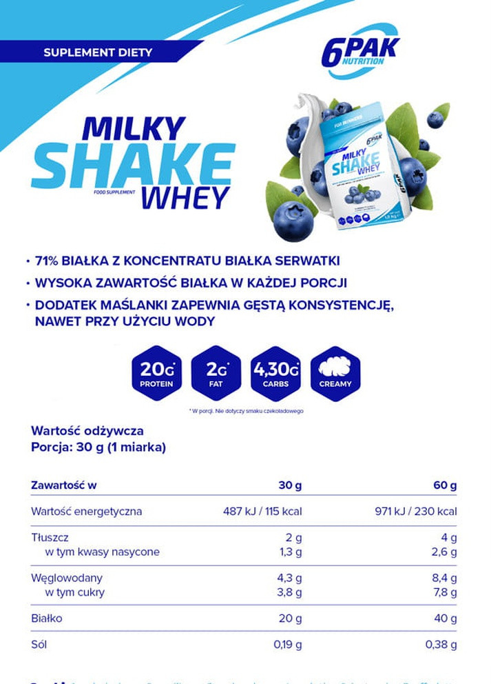 Milky Shake Whey 300 g /10 servings/ Strawberry 6PAK Nutrition (258499591)