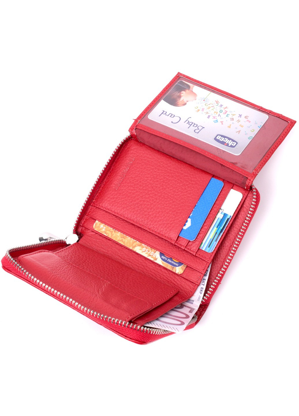 Яскраве портмоне для жінок на блискавці із натуральної шкіри 19486 Червоний st leather (278001076)