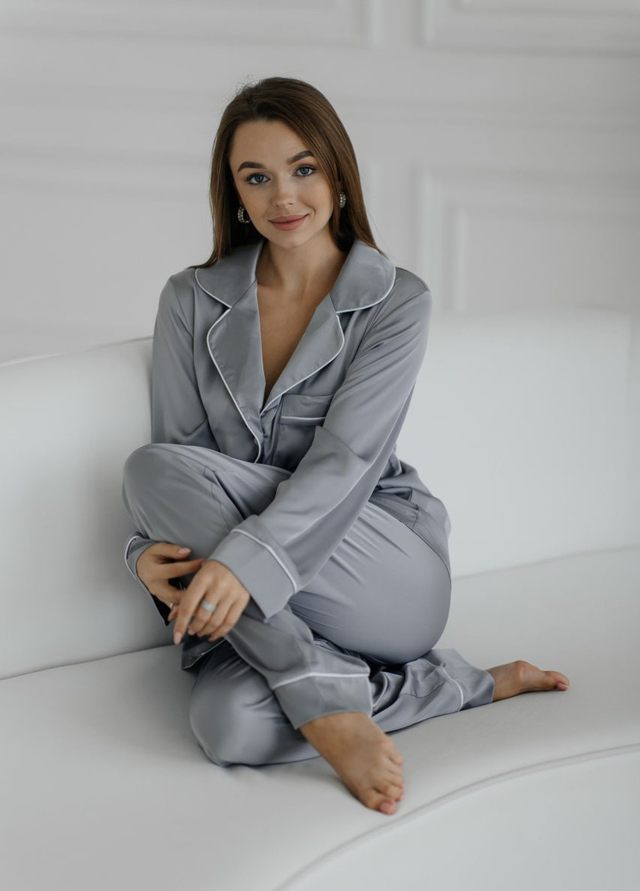 Сіра жіноча піжама шовк армані jesika сірого кольору р.l 380640 New Trend