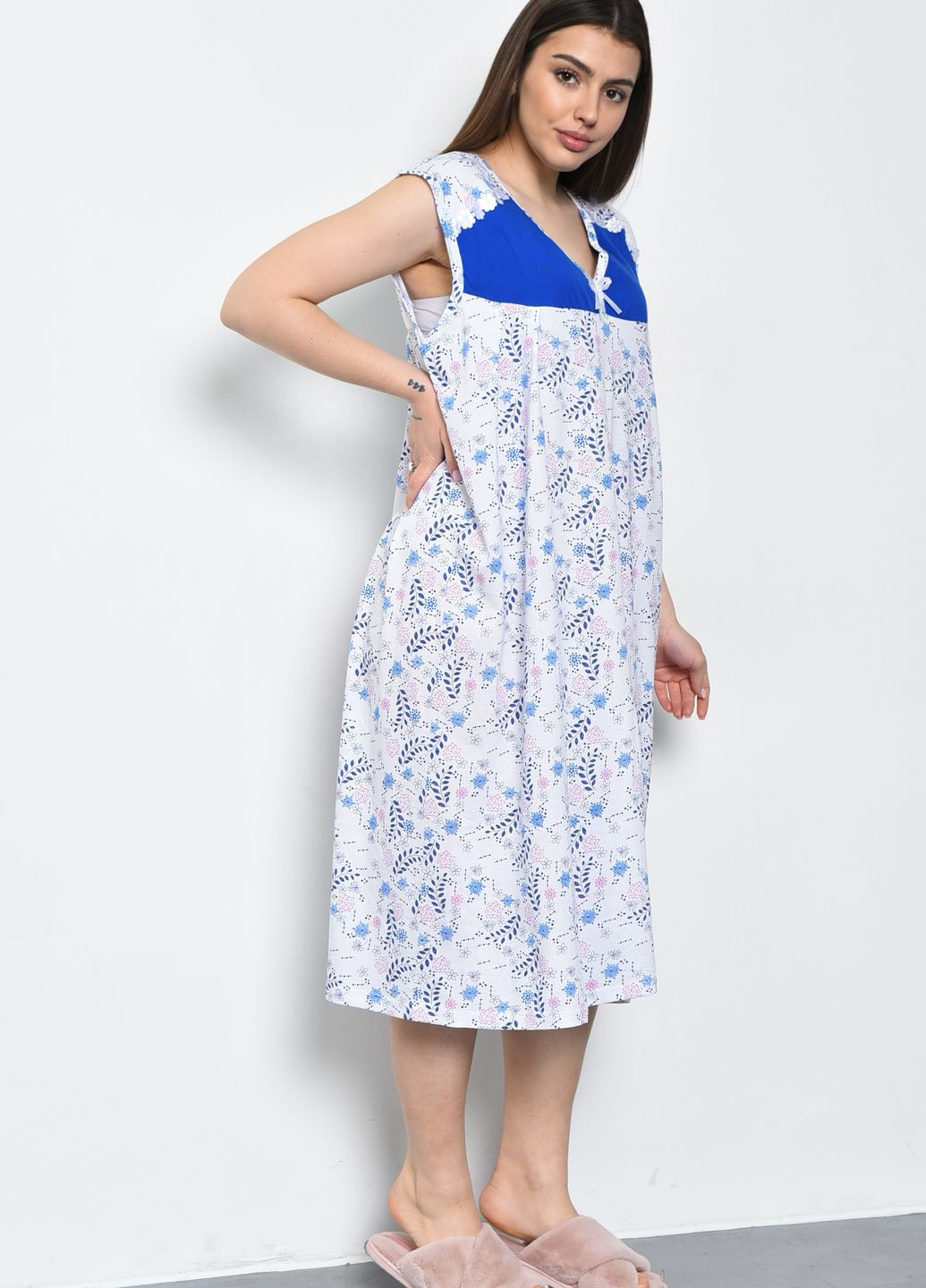 Ночная рубашка женская белого цвета с синими вставками Let's Shop (277609087)