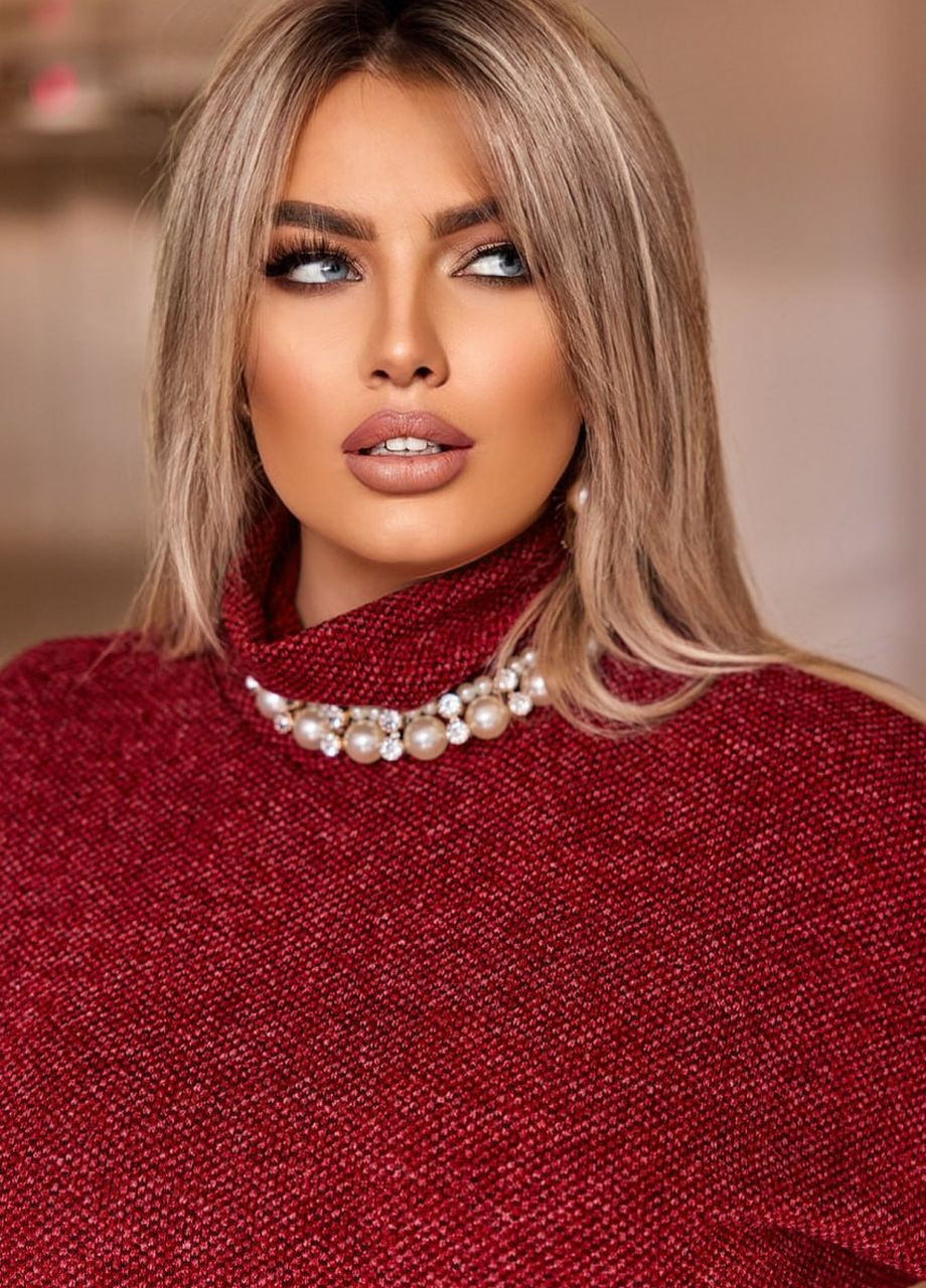 Бордовый женский свитер с высоким горлом цвет марсал р.48/50 447409 New Trend