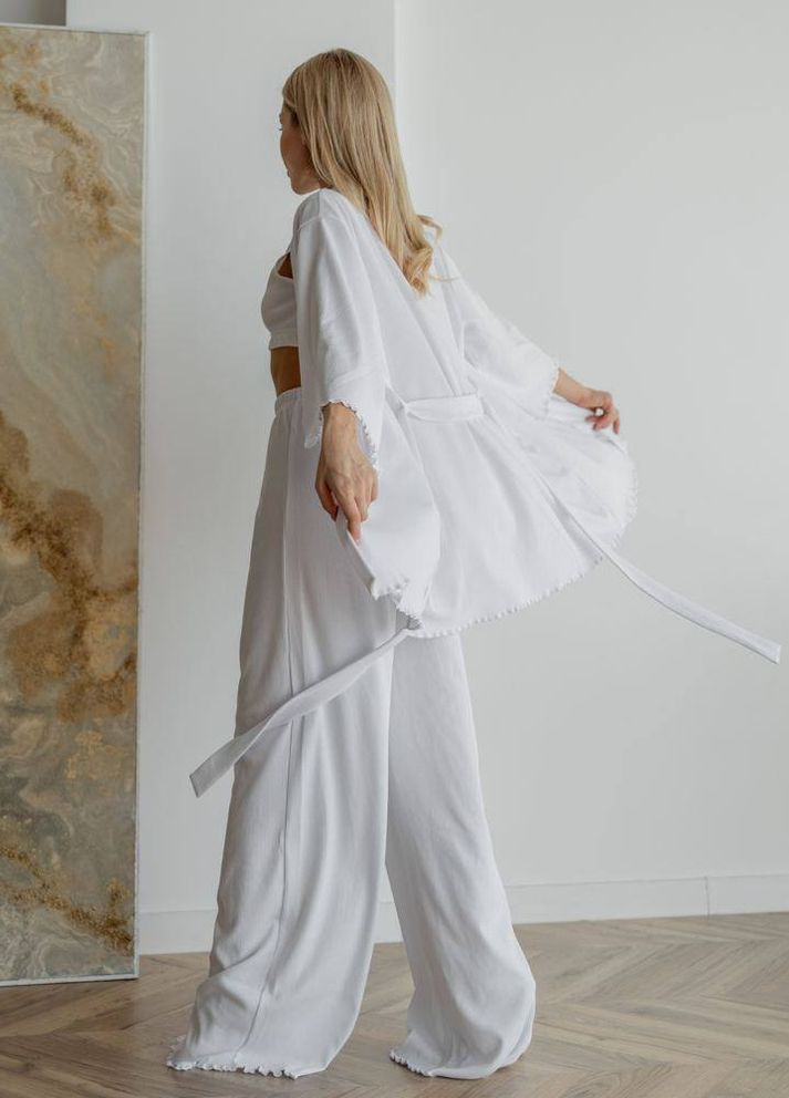 Біла жіночі піжамні штани в рубчик колір білий р.l 443812 New Trend