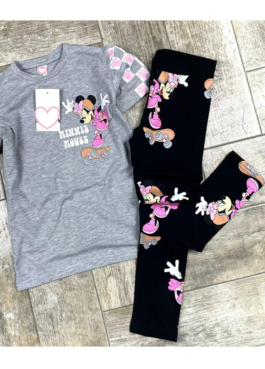Світло-сірий демісезонний комплект (футболка, легінси) minnie mouse (мінні маус) Disney