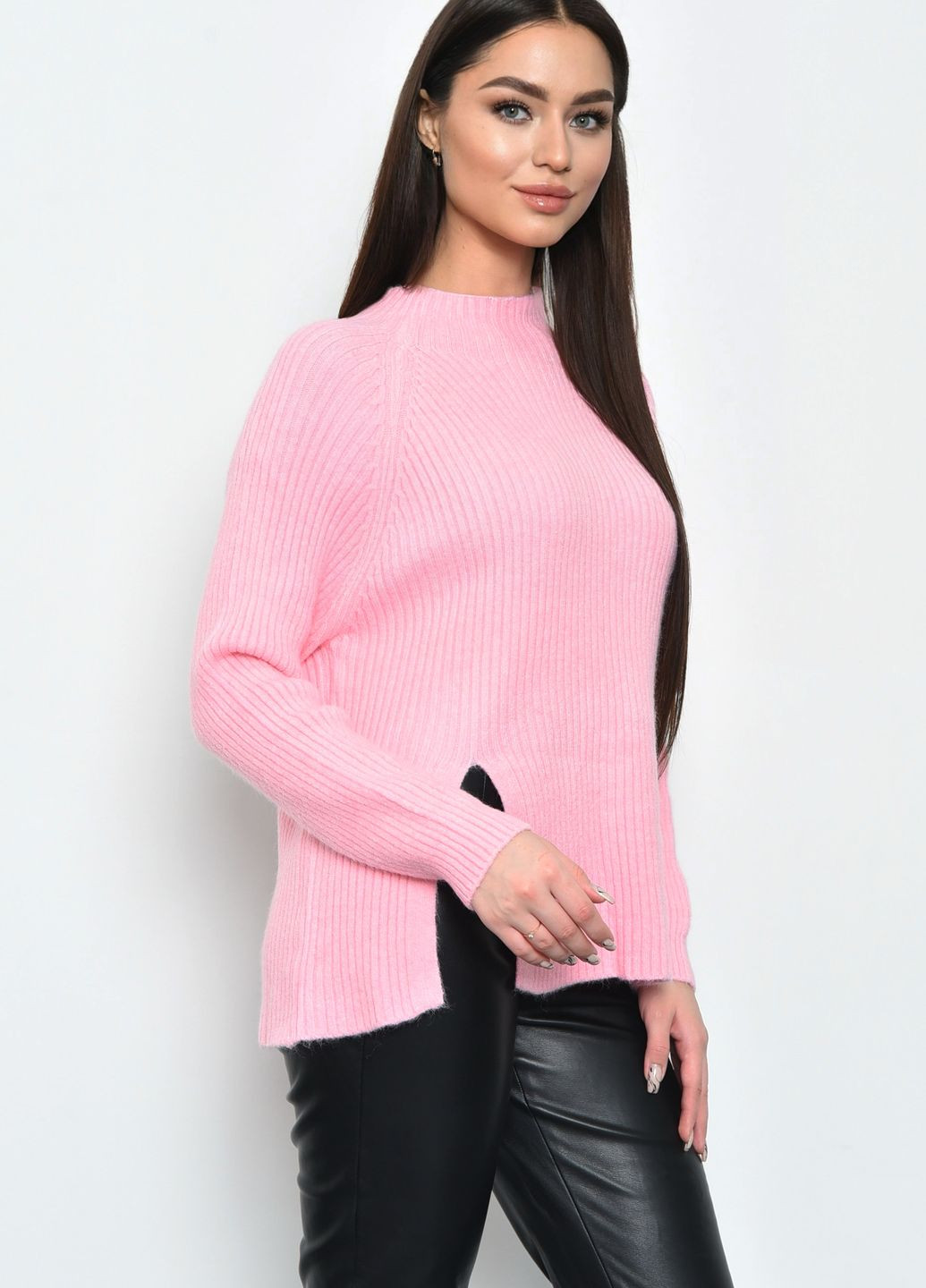 Розовый зимний свитер женский акриловый розового цвета пуловер Let's Shop