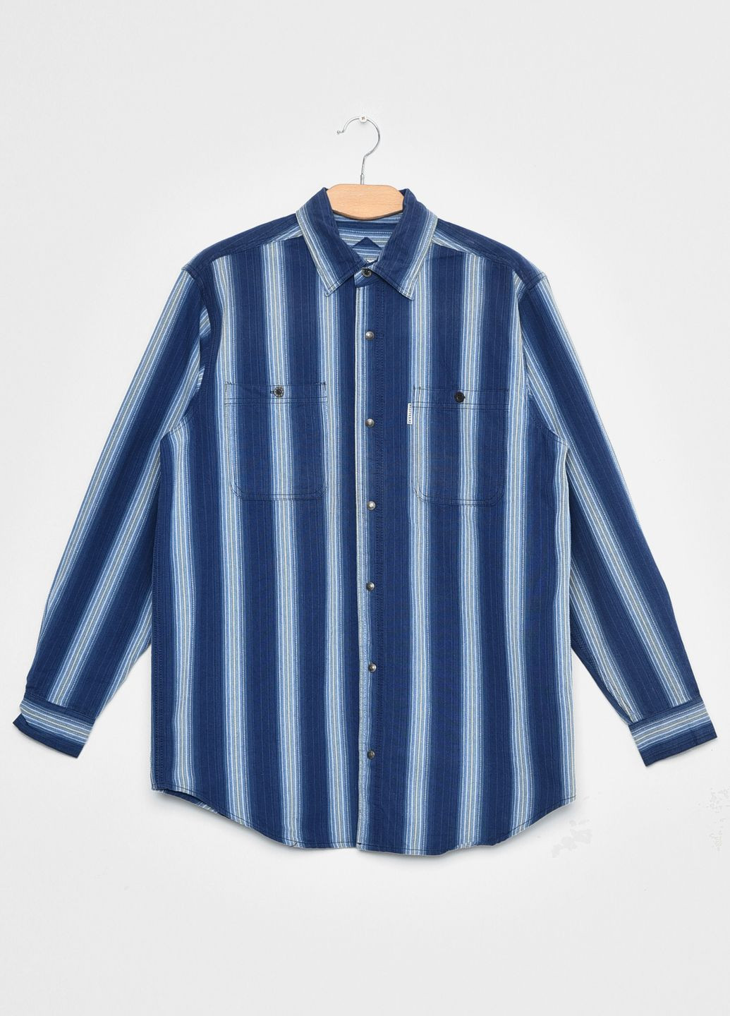 Сорочка чоловіча батальна в смужку синього кольору Let's Shop (276963346)