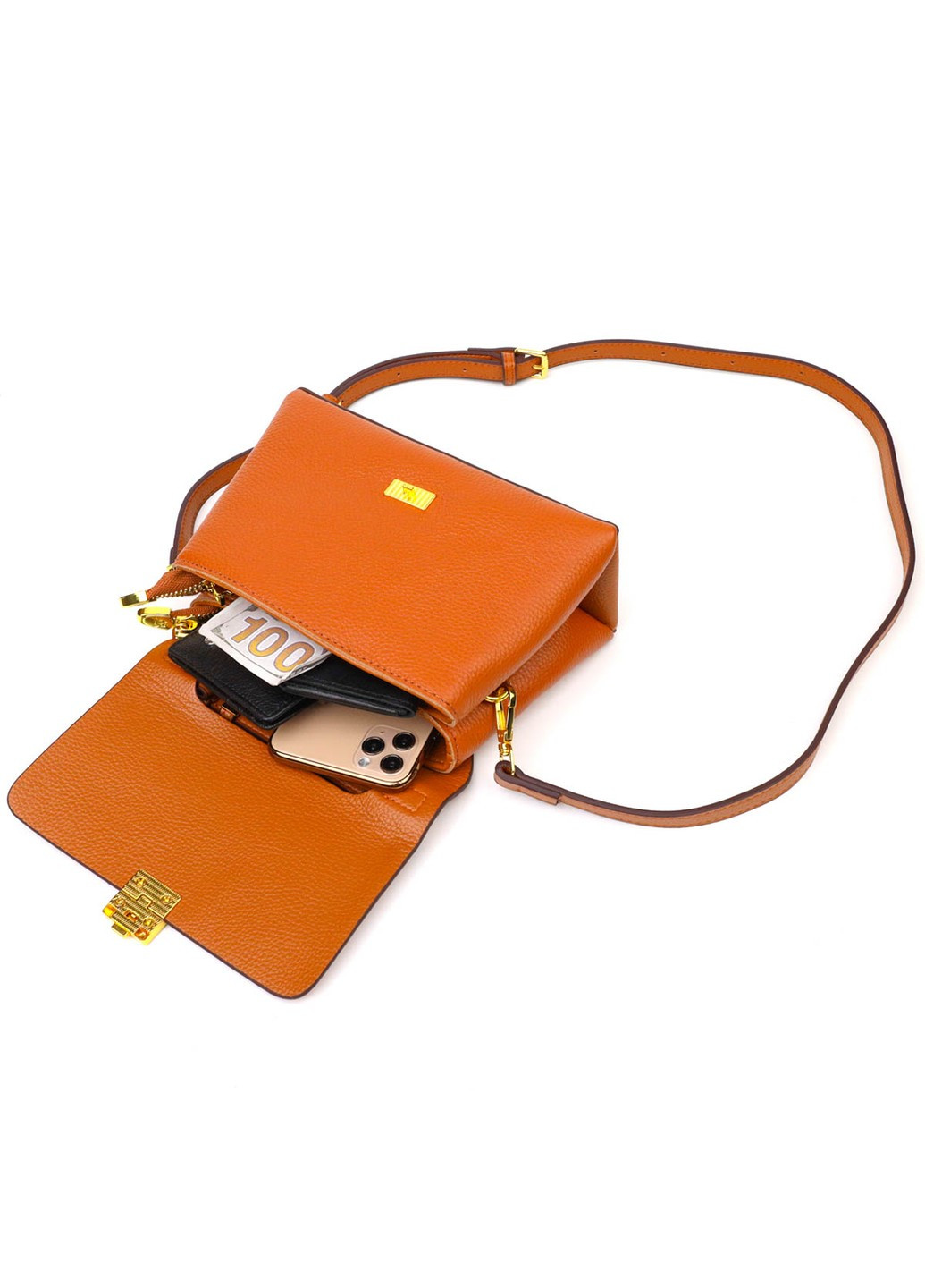 Елегантна сумка жіноча з натуральної шкіри 22073 Руда Vintage (260359821)