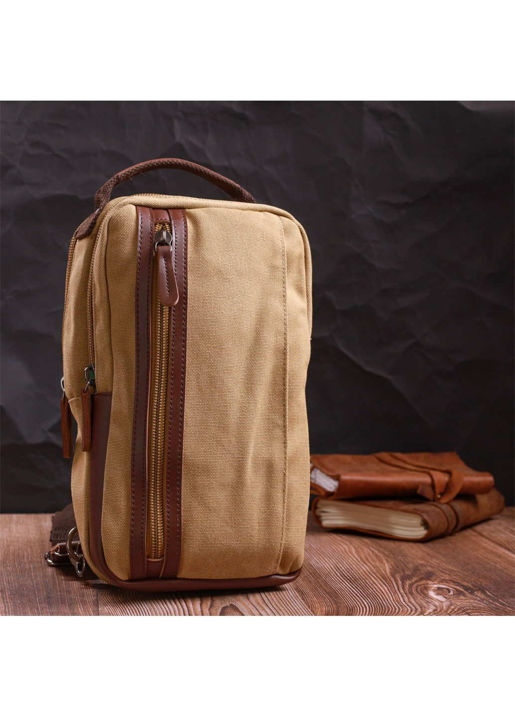 Интересная мужская сумка через плечо из плотного текстиля 22194 Песочный Vintage (267925302)