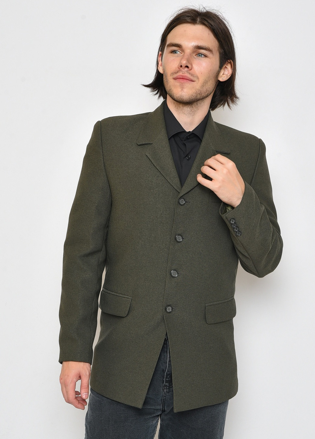 Пиджак мужской темно-зеленого цвета размер 46 Let's Shop (259920856)