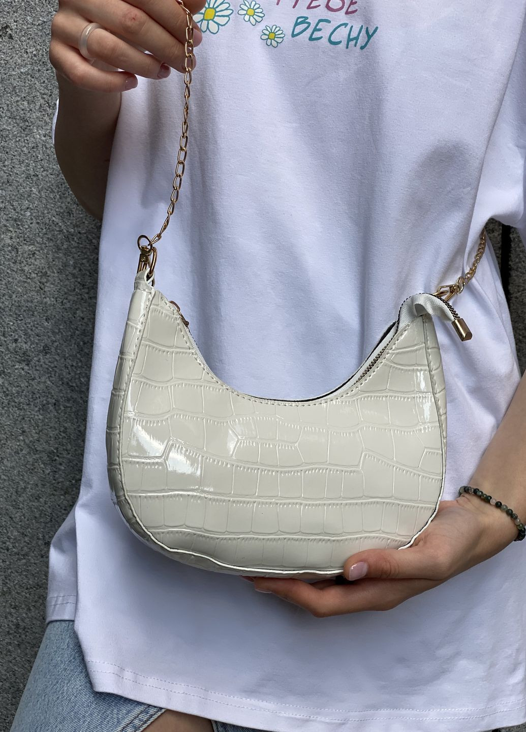 Женская сумка багет белая молочная No Brand (270364779)