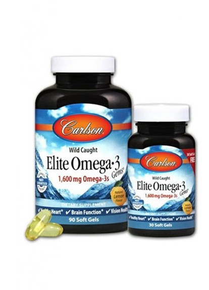 Elite Omega-3 Gems 1600 mg 90+30 Soft Gels Lemon Carlson Labs (256719593)