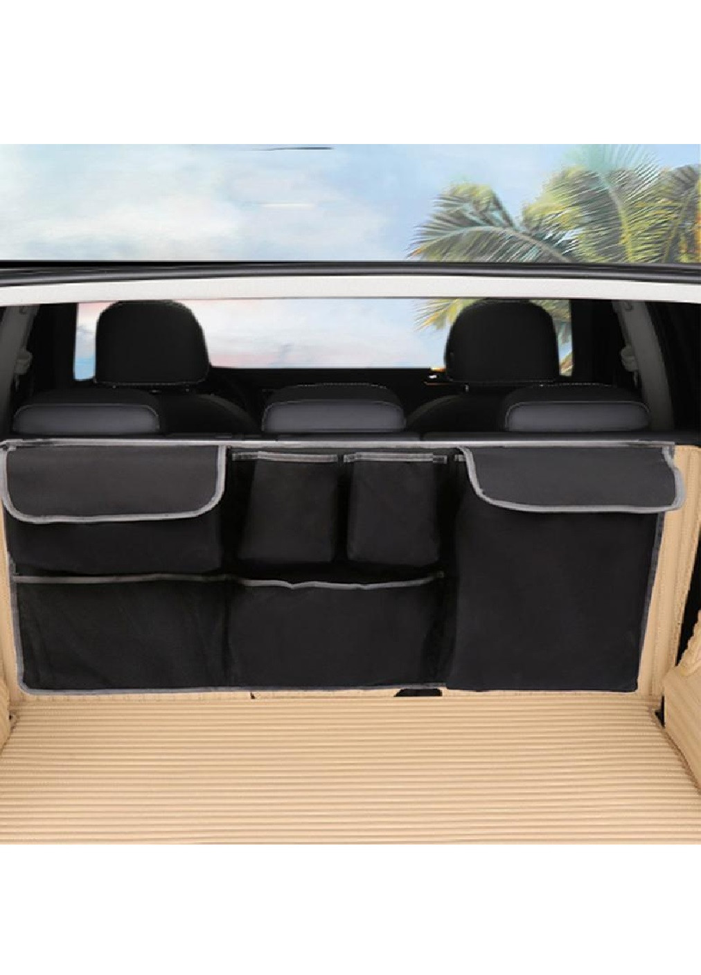 Автомобільний підвісний компактний органайзер на спинку сидіння для багажника 100х45 см (474976-Prob) Чорний із сірим Unbranded (260537337)