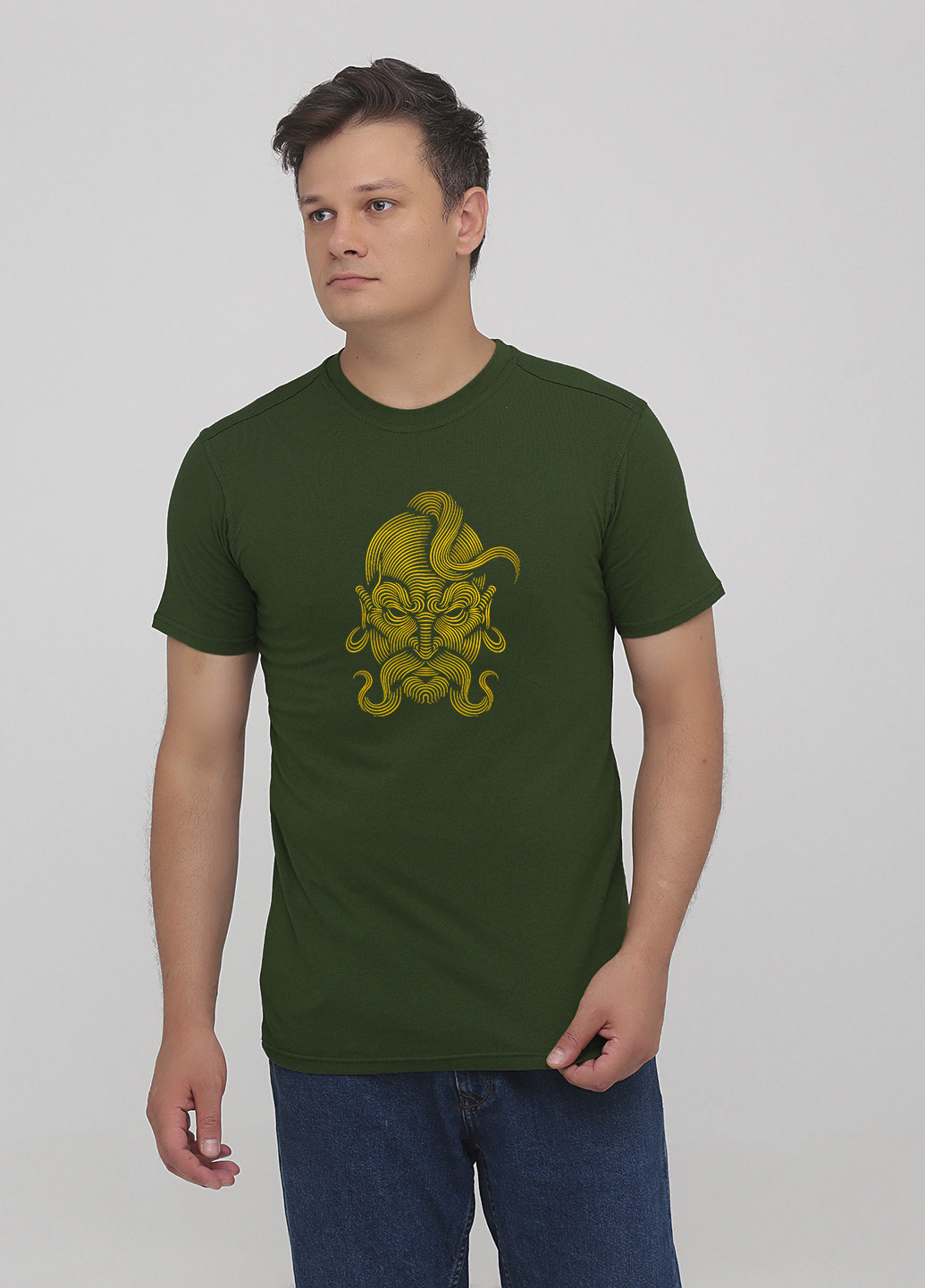 Темно-зеленая мужская футболка темно-зеленая с принтом с коротким рукавом Malta М385