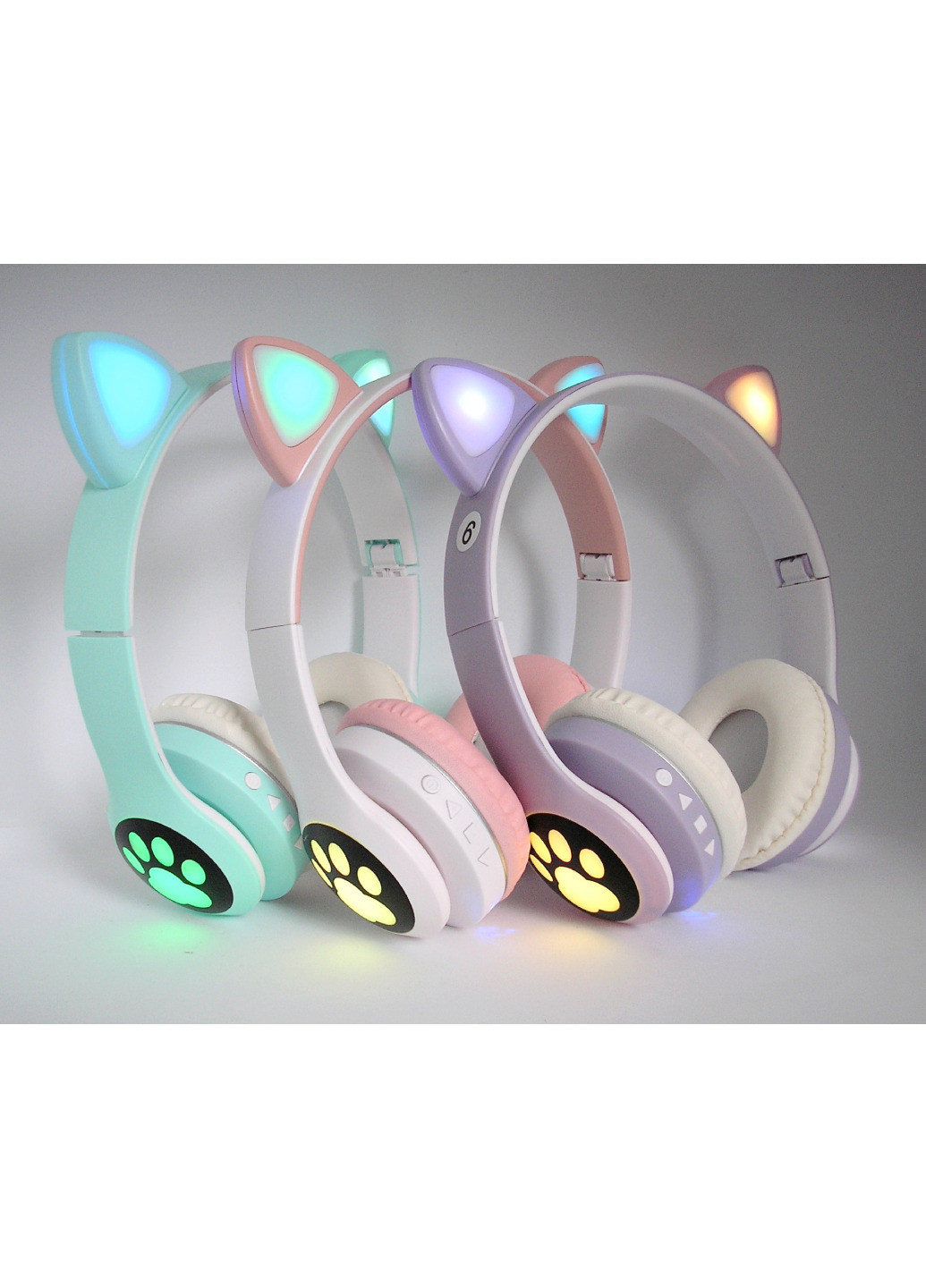 Беспроводные блютуз наушники с кошачьими ушками и разноцветной LED подсветкой Cat Ear VZV LED Bluetooth No Brand (261338947)