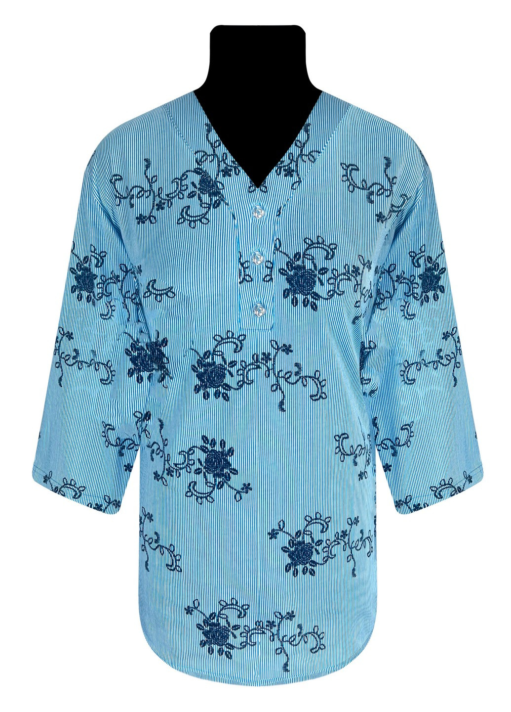 Блакитна демісезонна сорочка жіноча на ґудзиках смужка Жемчужина стилей 4566