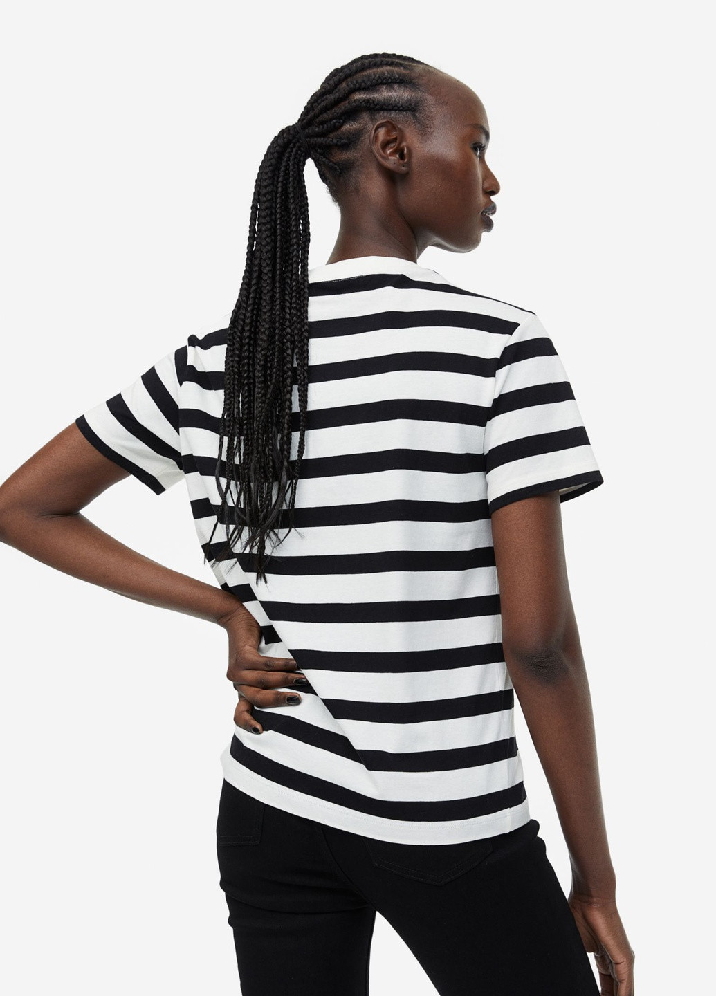 Комбинированная летняя хлопковая футболка полномерная в полоску с коротким рукавом H&M