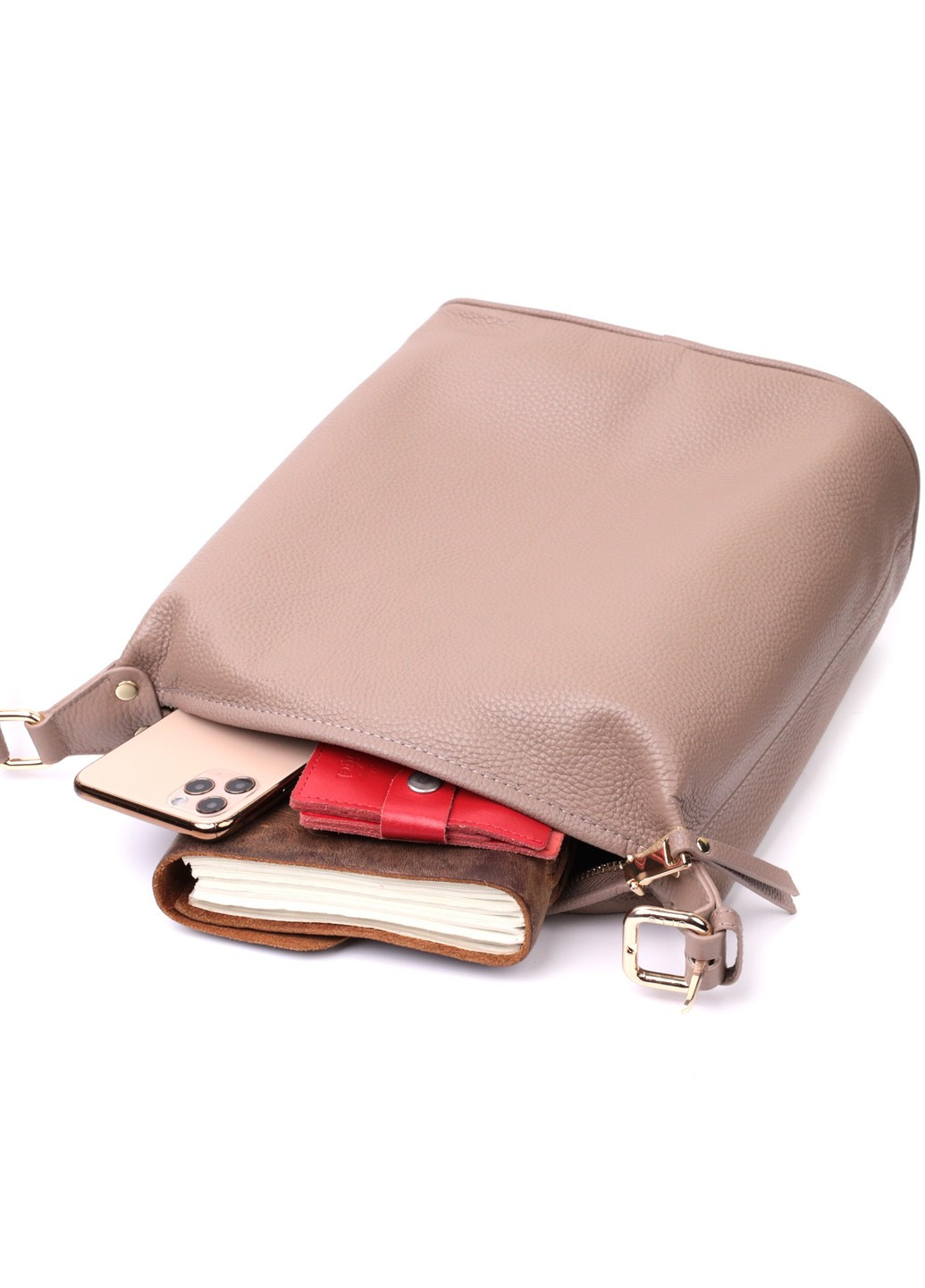 Практичная женская сумка с одной длинной ручкой из натуральной кожи 22306 Бежевая Vintage (276457477)