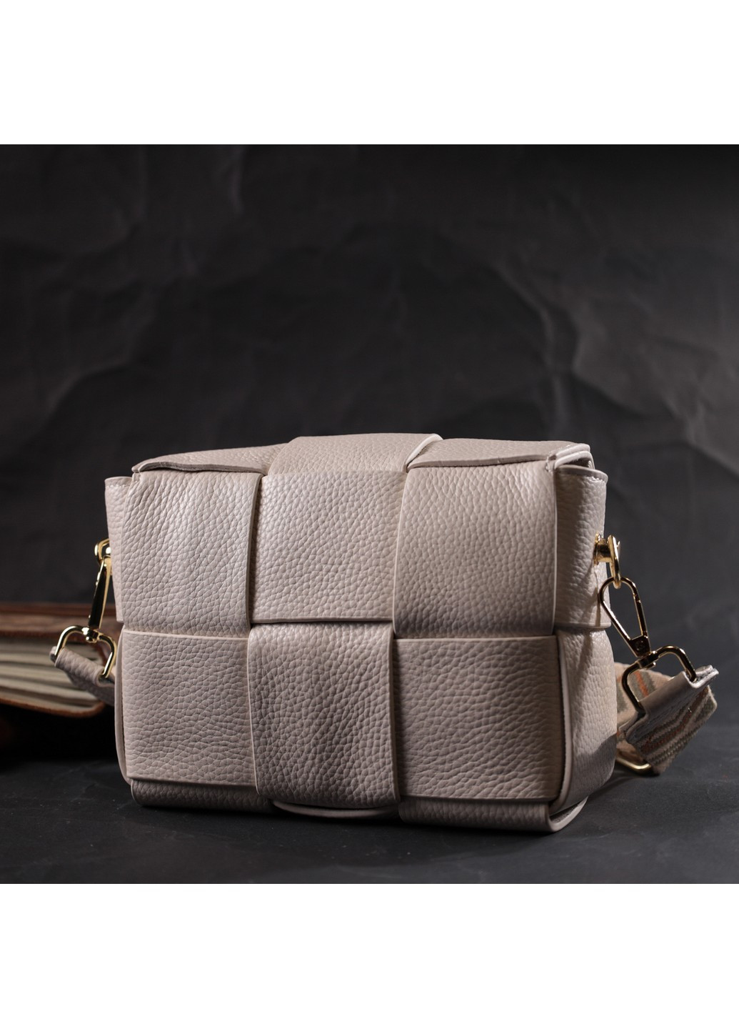 Вечерняя женская сумка с переплетами из натуральной кожи 22311 Белая Vintage (276461813)