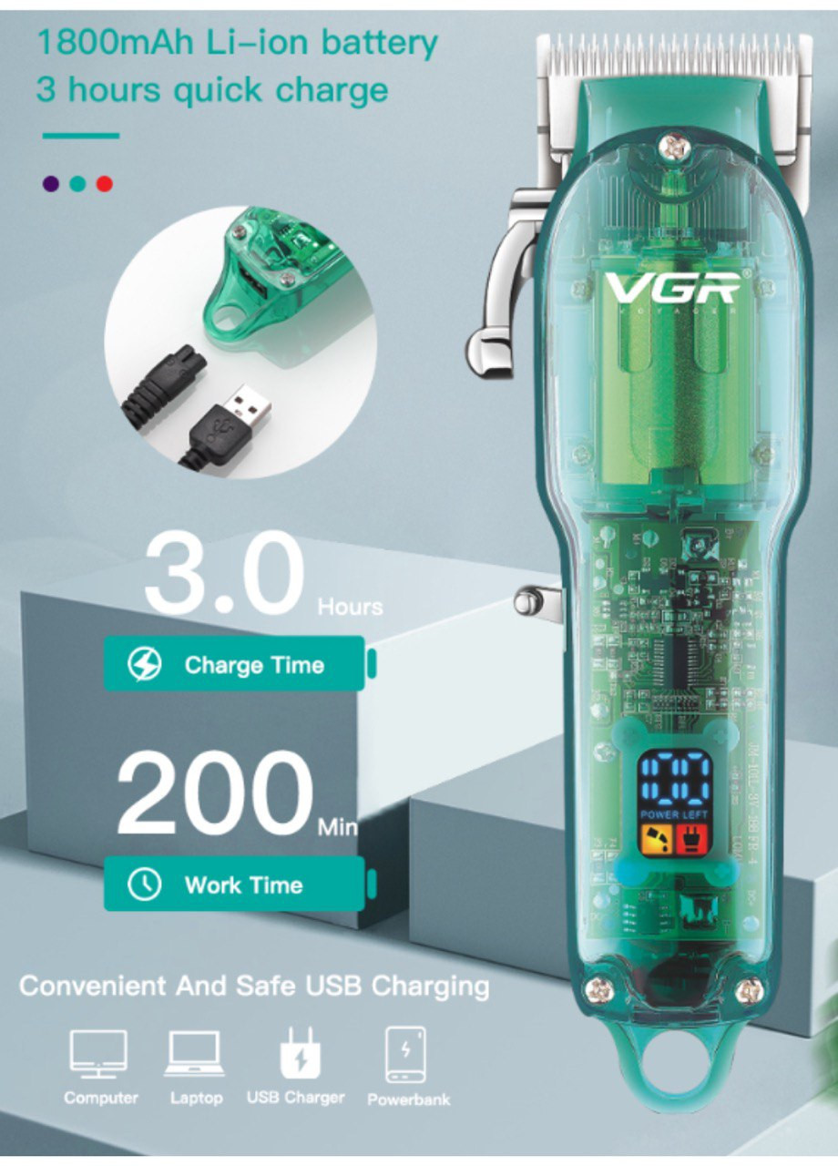 Машинка для стрижки Professional Transparent Green VGR v-660 (260495682)