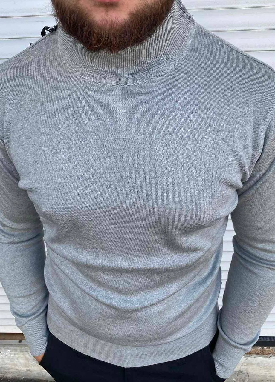 Сірий демісезонний чоловічий однотонний светр No Brand