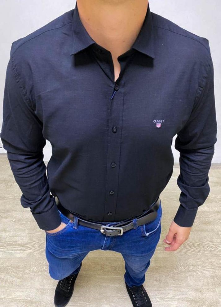 Темно-синяя классическая рубашка No Brand