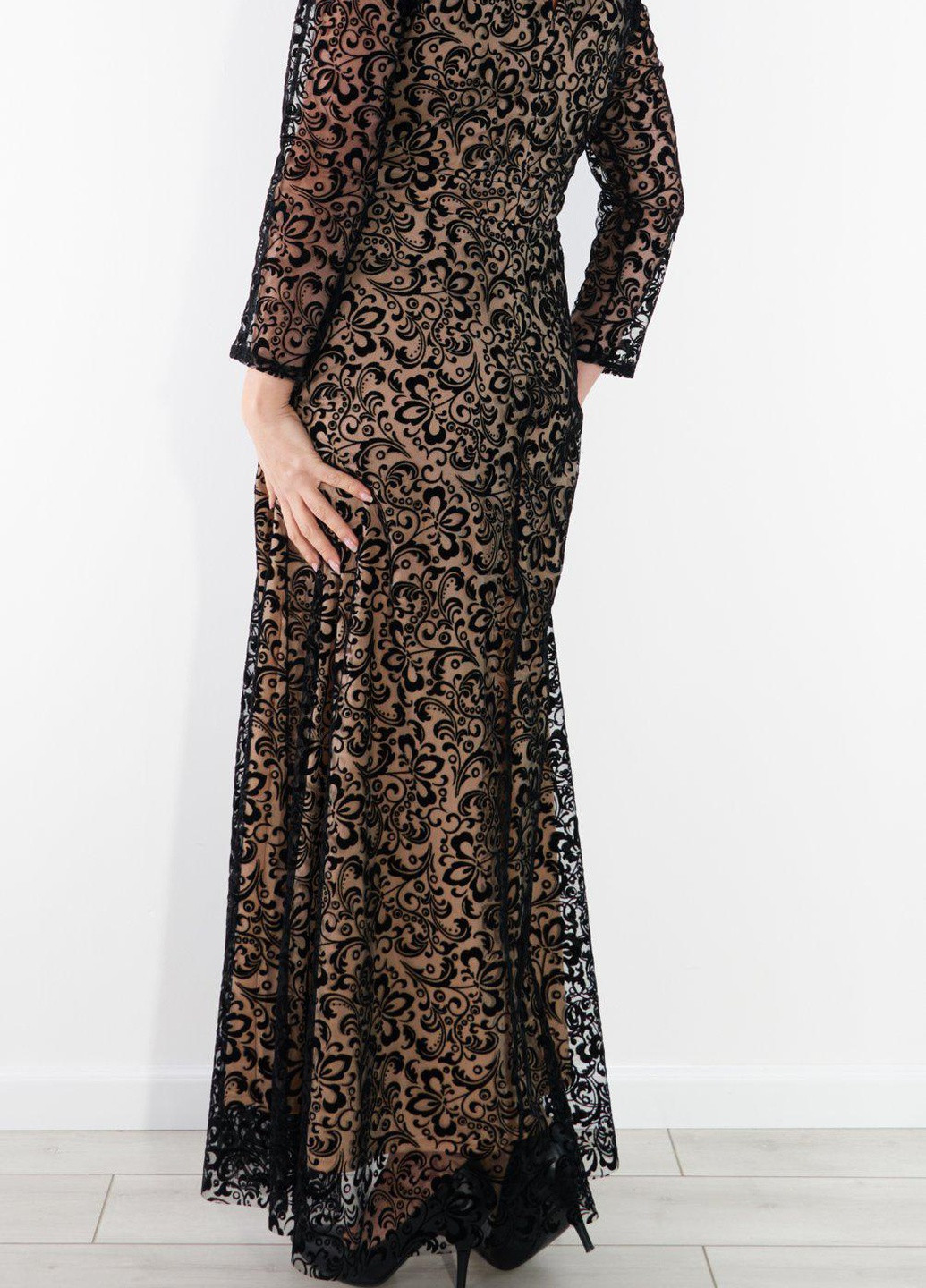 Бежевое сукні великіх розмірів довга нарядна сукня великого розміру (49901) Lemanta