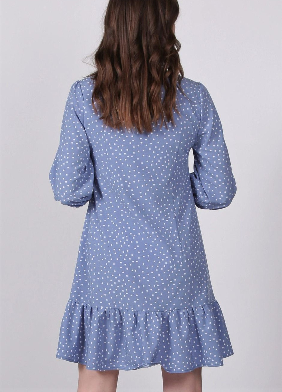 Синее кэжуал платье женское 539 горох белый софт джинсовое Актуаль