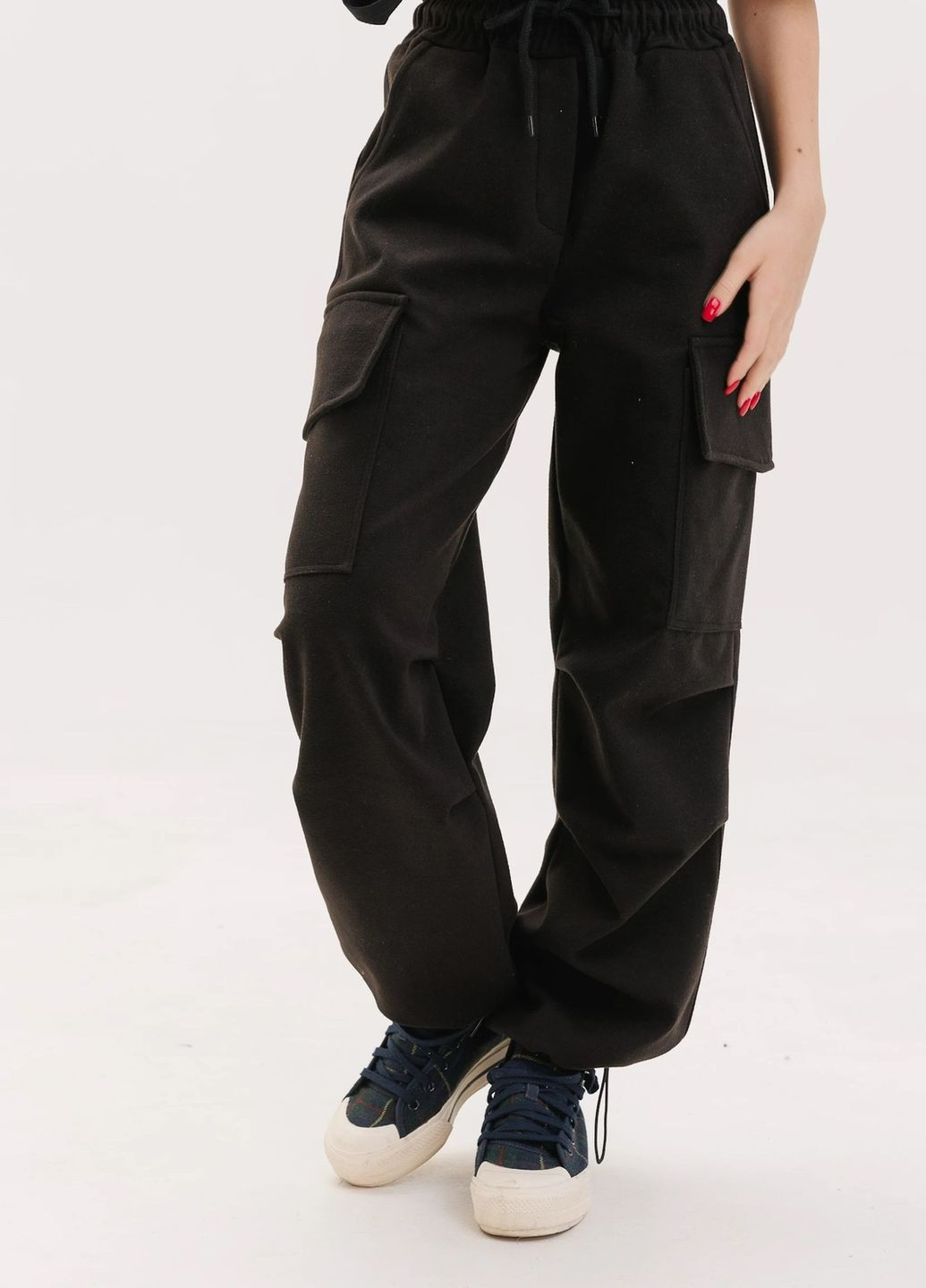 Утеплені штани карго для дівчинки чорні 127036 No Brand (266343225)