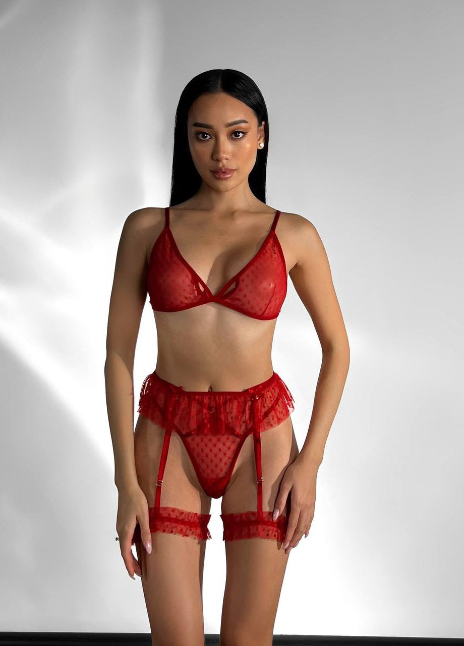 Червоний неймовірно вишуканий комплект жіночої білизни з поясом і гартерами Simply sexy