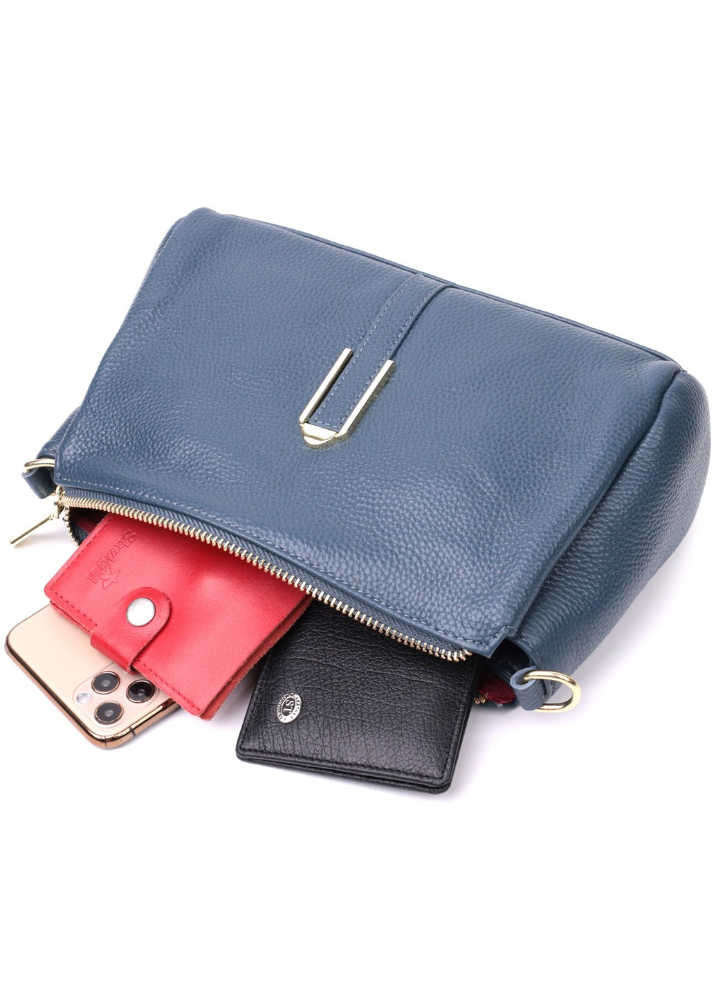 Женская практичная сумка через плече из натуральной кожи 22287 Синяя Vintage (276461787)