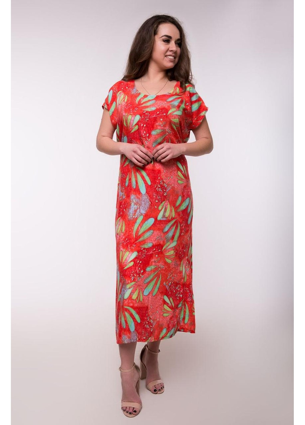 Красное повседневный платье c5300s-6 оверсайз Bon Voyage с цветочным принтом