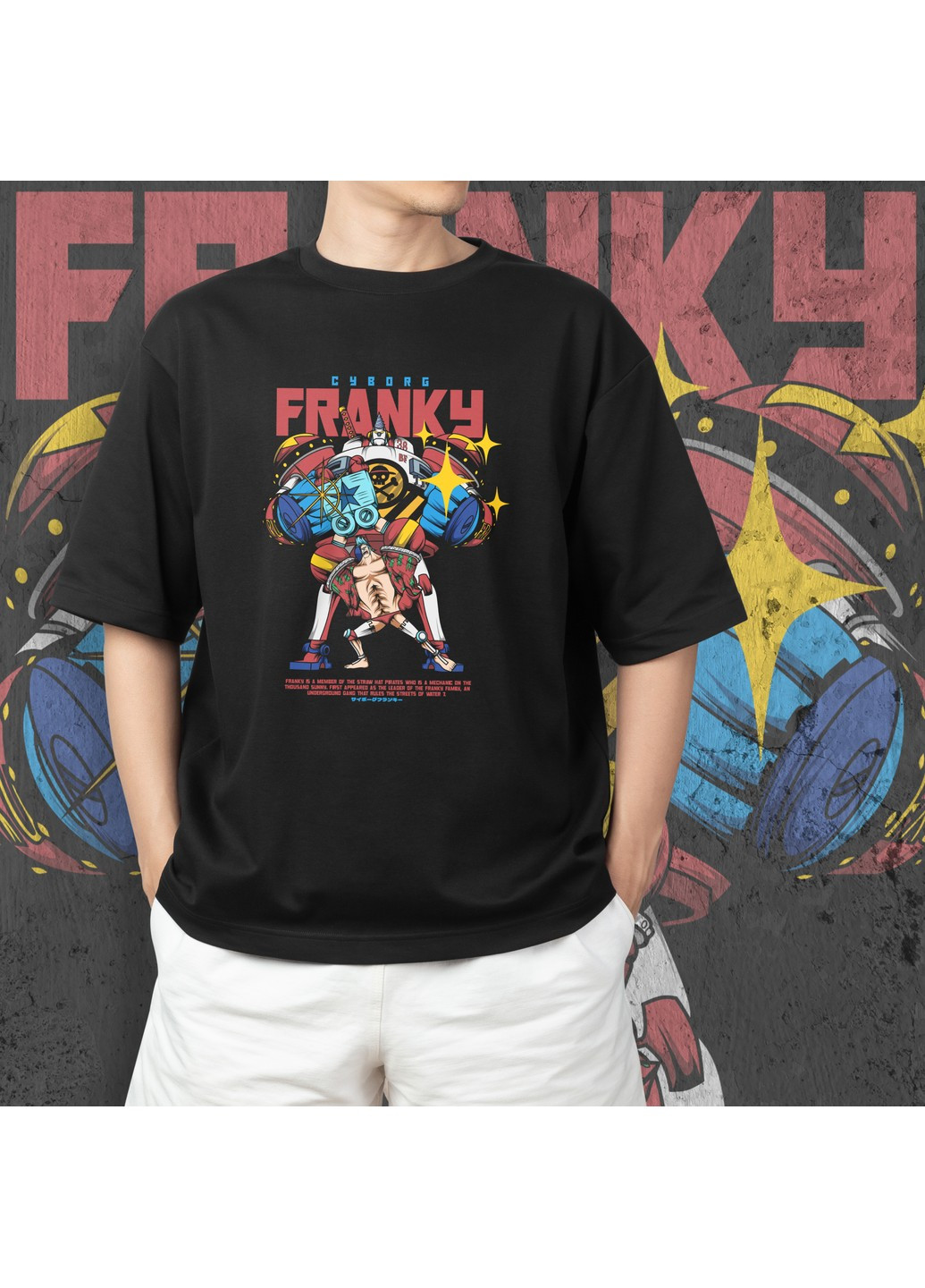 Чорна футболка з принтом ван піс - franky No Brand