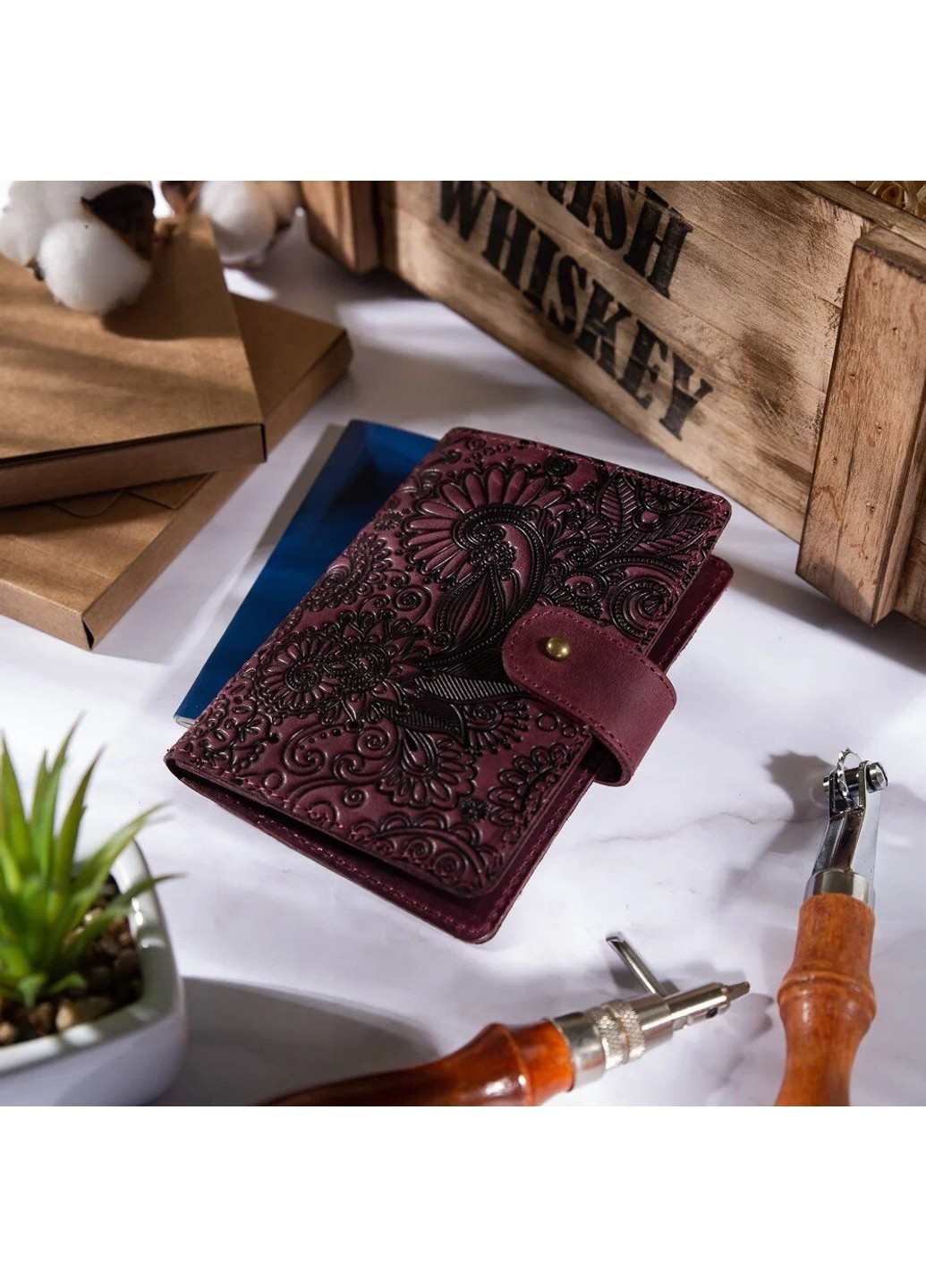 Обкладинка для паспорта зі шкіри «Mehendi Art» PB-03S / 1 Shabby Alga Темно-зелений Hi Art (268371265)