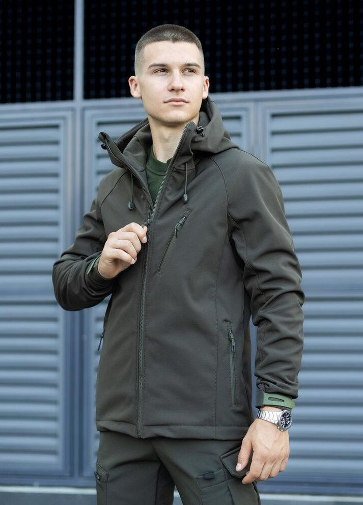 Оливковая (хаки) демисезонная демисезонная повседневная куртка с софтшеллом Vakko