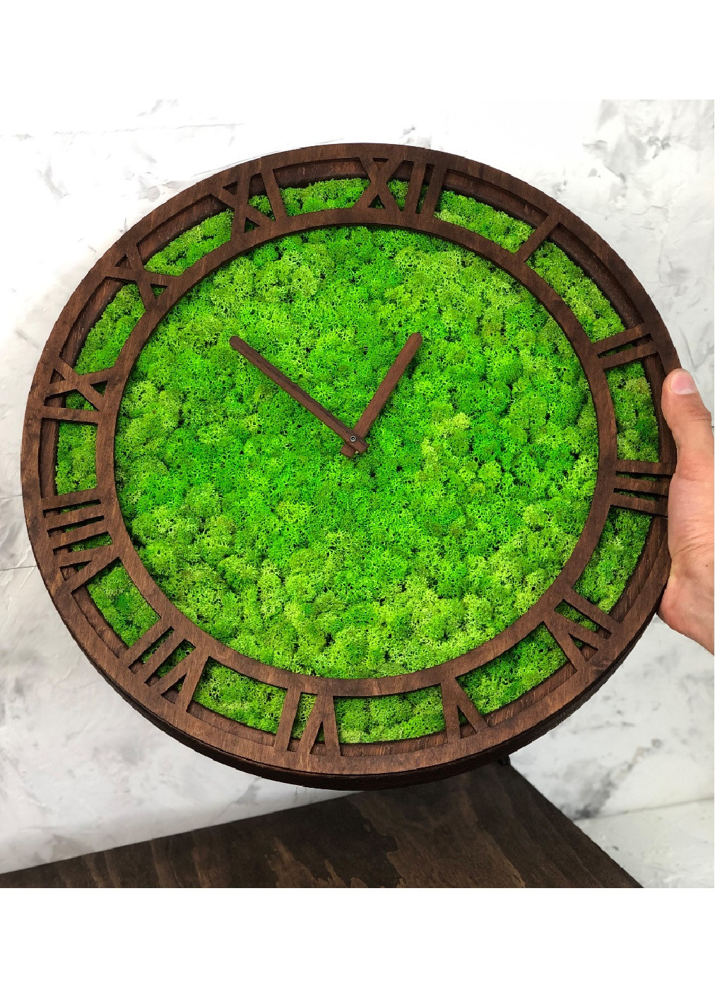 Часы настенные стильные универсальные круглые со стабилизированным мхом из дерева 60х60х4 см (475789-Prob) Коричневые Unbranded (271518139)