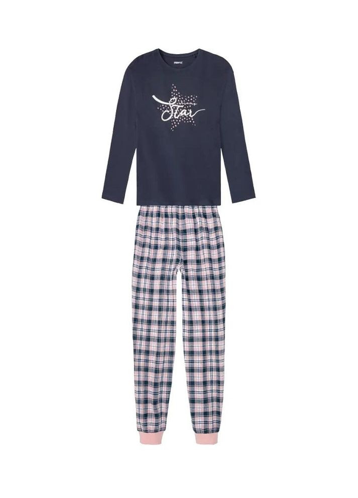 Темно-синяя зимняя пижама для девочки лонгслив + брюки Pepperts