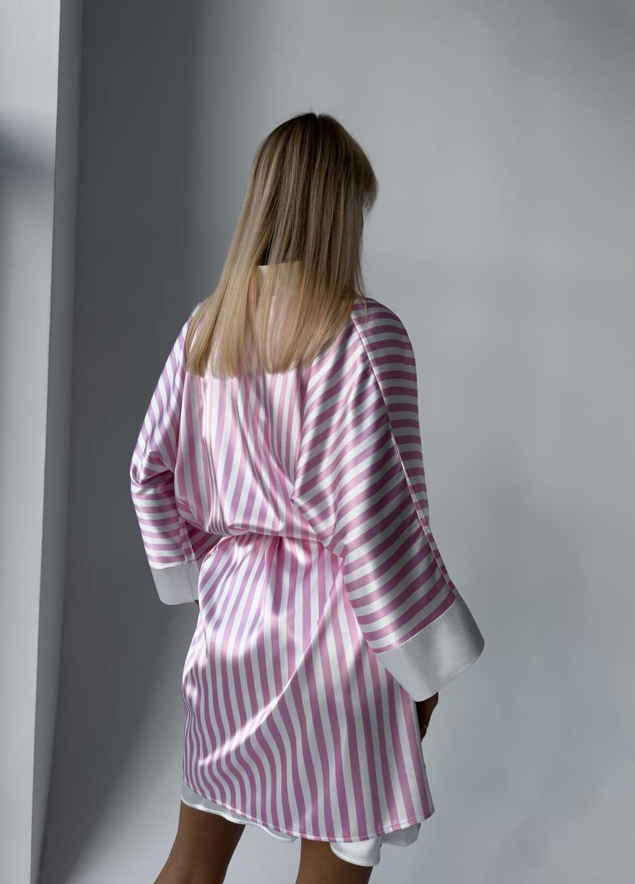 Розовый демисезонный стильный комплект халат с рубашкой No Brand