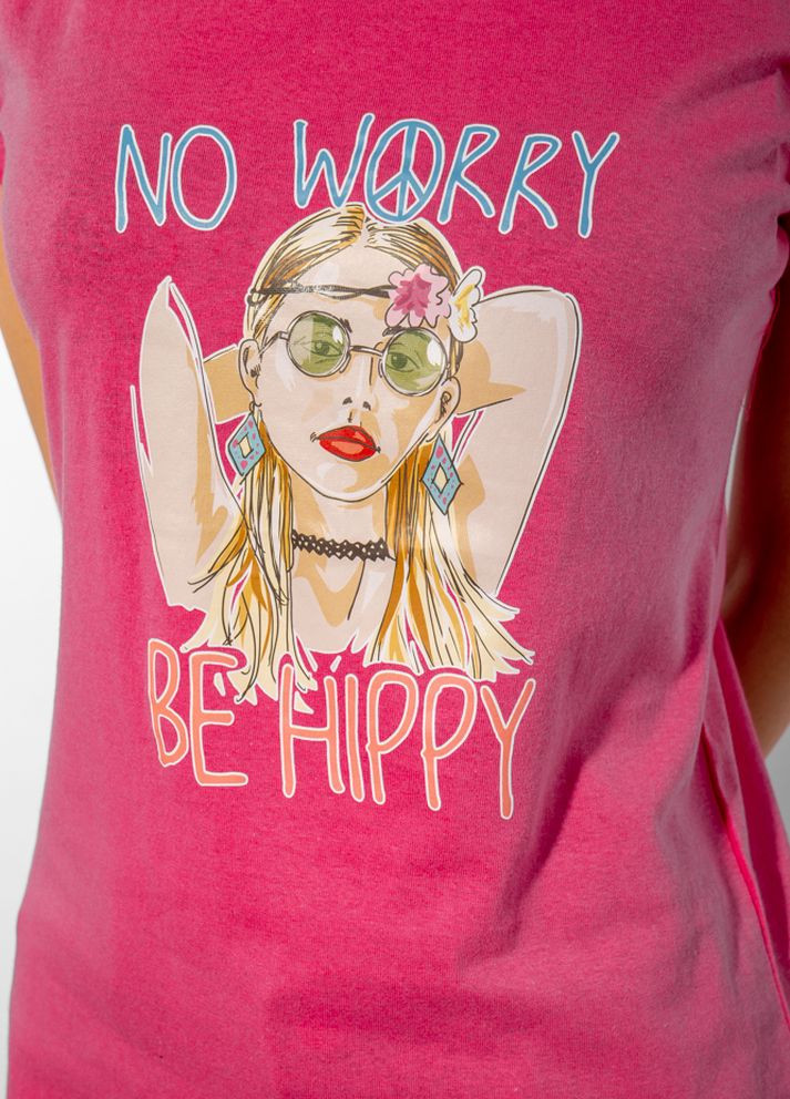 Малиновая летняя футболка женская hippy (малиновый) Time of Style