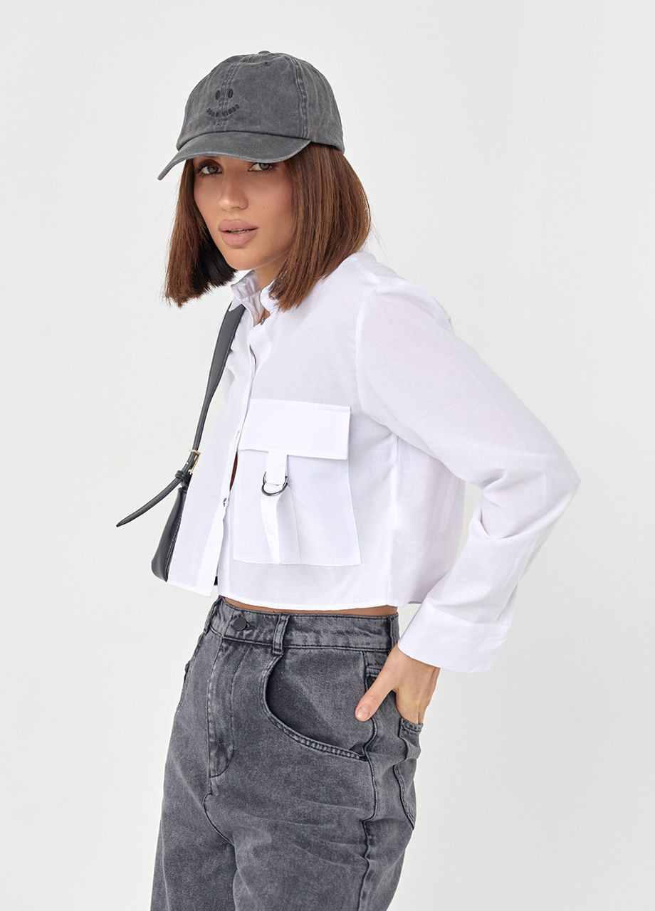 Укорочена жіноча сорочка з накладною кишенею - біла Lurex (277358407)
