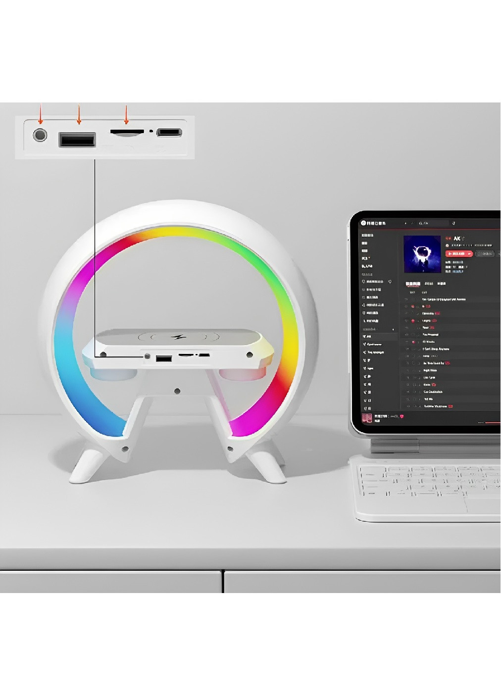 Настольная лампа ночник светильник с беспроводной зарядкой блютус колонкой будильником 235х80х238 мм (475893-Prob) Unbranded (275068653)