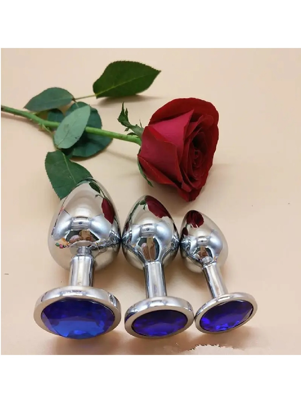 Набір металевих анальних пробок із синім каменем S M L No Brand (278017506)