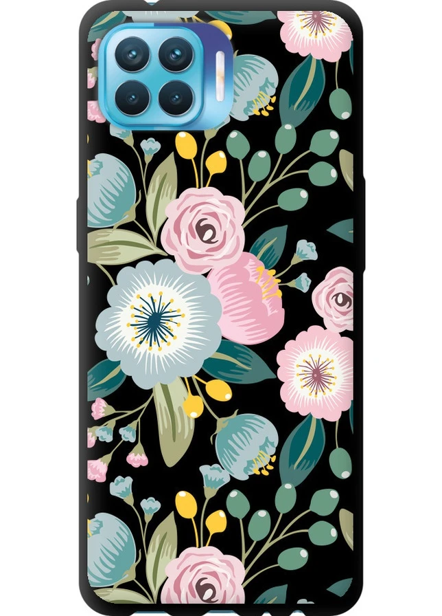 TPU чорний чохол 'Квіткові шпалери v2' для Endorphone Oppo Reno 4 Lite (258091474)