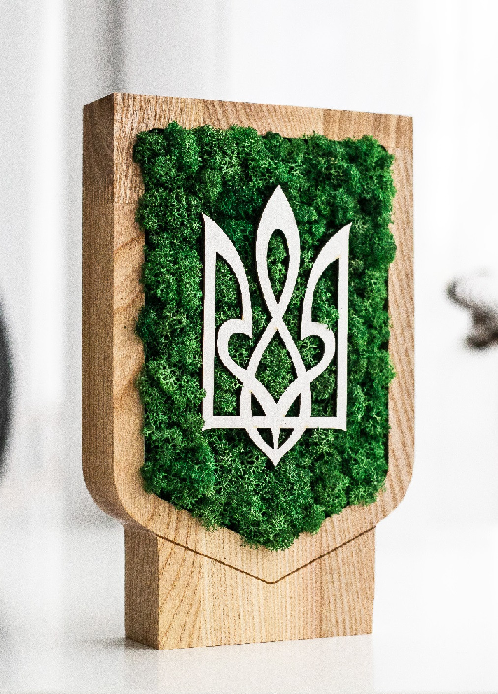 Деревянный сувенир со стабилизированным мхом с украинской символикой национальным гербом 26х20х3 см (475809-Prob) Зеленый мох Unbranded (271813771)