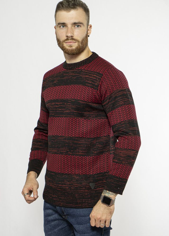 Прозрачный зимний стильный мужской свитер (черно-бордовый) Time of Style