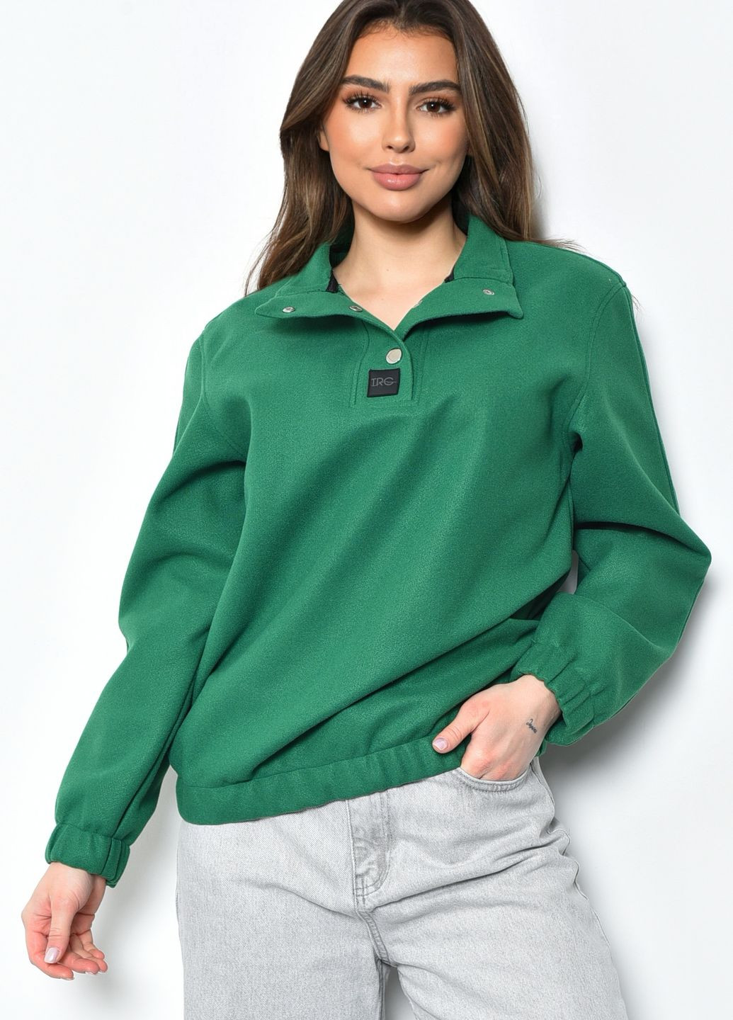 Худи женское драповое зеленого цвета Let's Shop (276191478)