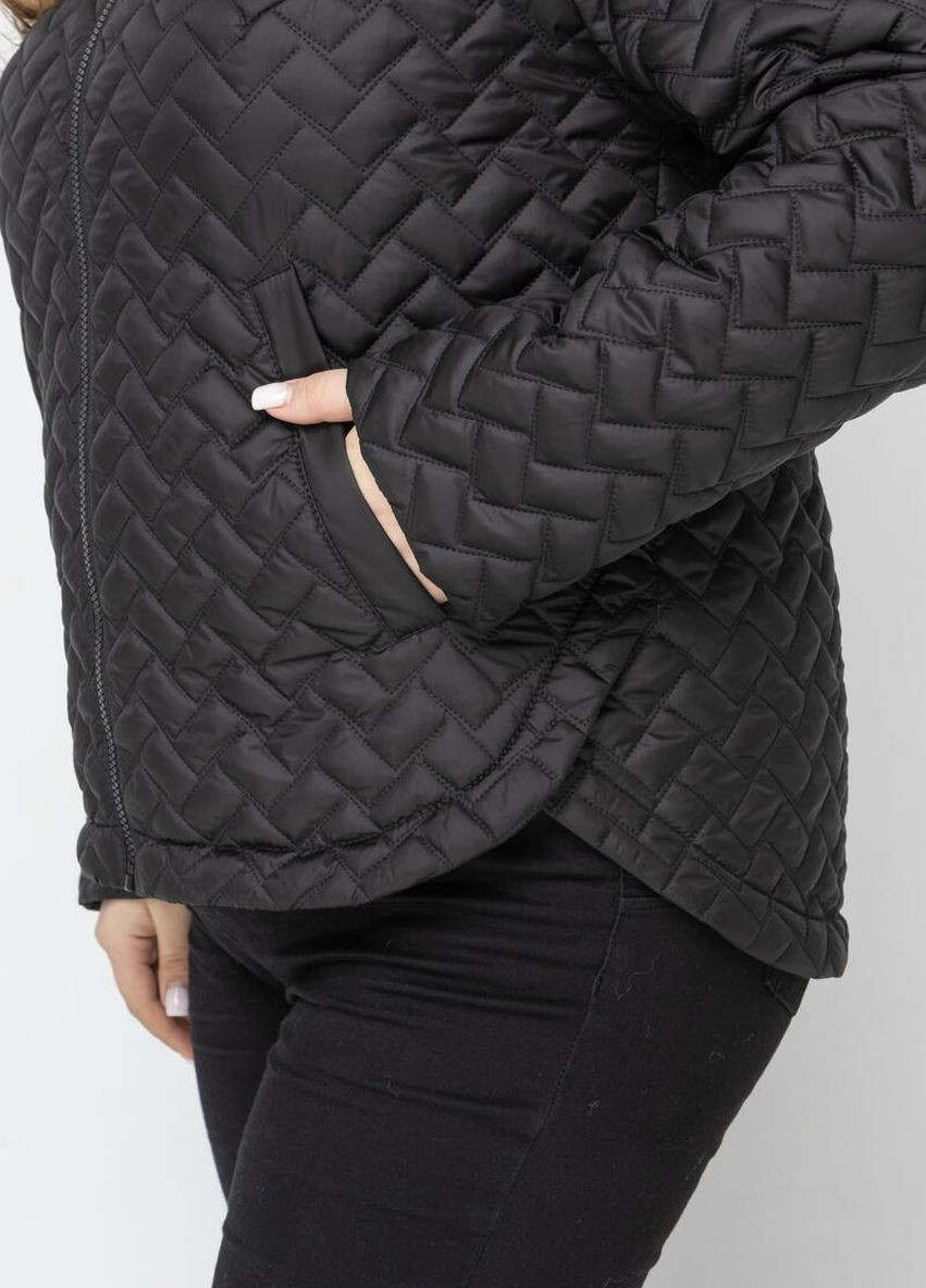 Черная демисезонная демисезонная женская куртка с капюшоном большого размера DIMODA Жіноча куртка від українського виробника