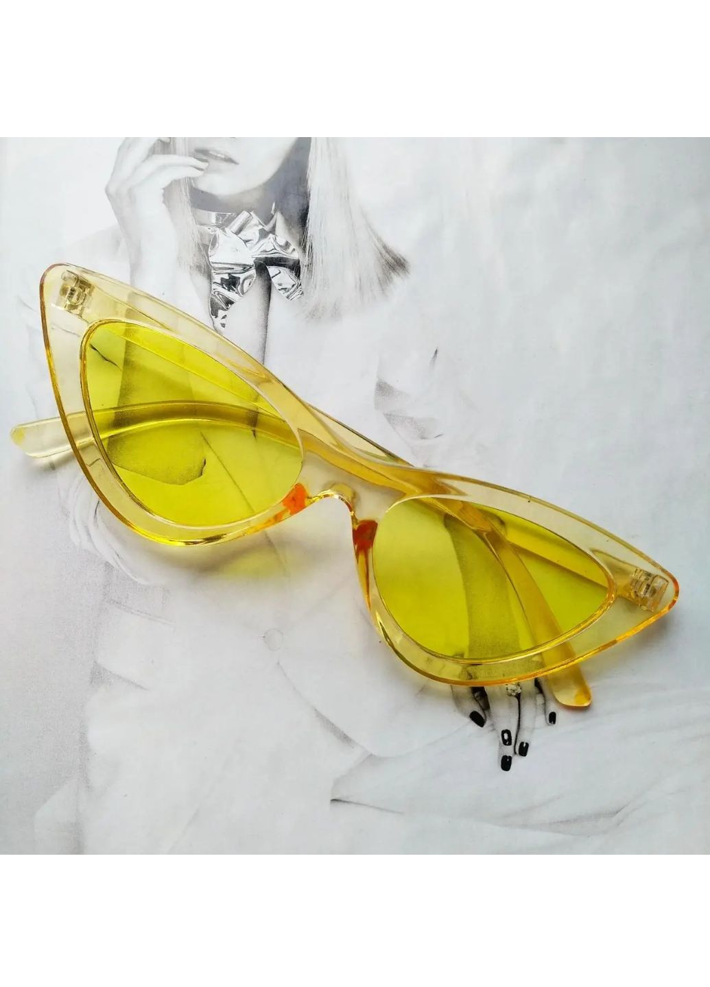 Трикутні окуляри сонцезахисні котяче око кольорова оправа Жовтий No Brand (257864289)