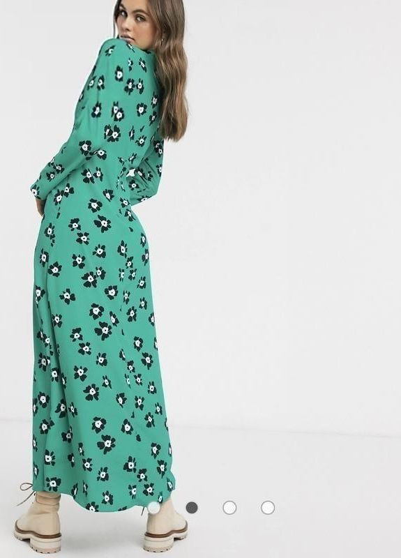 Зеленое платье макси с высоким воротом и цветочным принтом design Asos с цветочным принтом