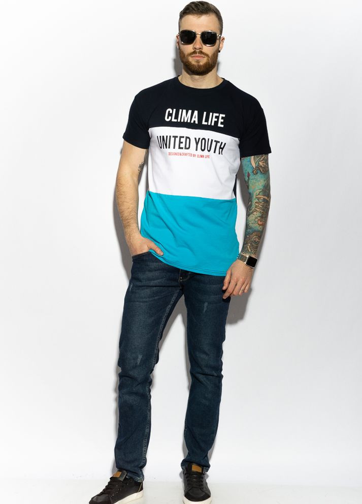 Бесцветная футболка трехцветная (чернильно-белый\голубой) Time of Style